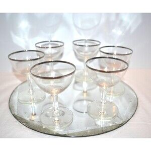 Vintage Champagne Coupe Sherbet Glasses Wedding Ring Platinum set of Six